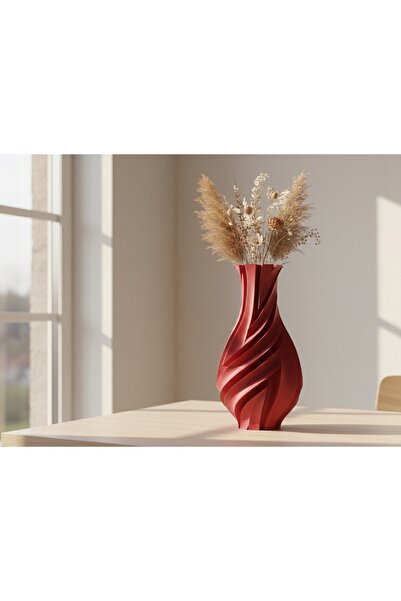 NO BRAND Vază decorativă roșie cu flori și iarbă uscate pentru living modern