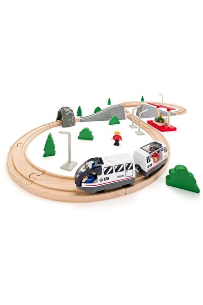 Woodyland SET DE TRENULEȚE DIN LEMN CU OPTIȚI ȘI POD, ACCESORII TREN, 45 EL. ...