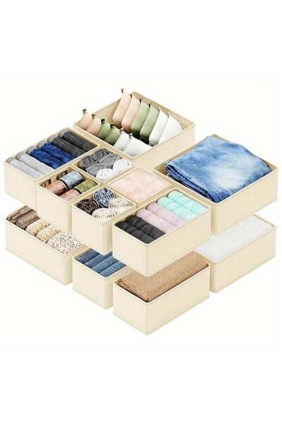Generic 12pc Fabric Drawer Organizer Bins Set, Multi-Size Foldable Closet Sto...