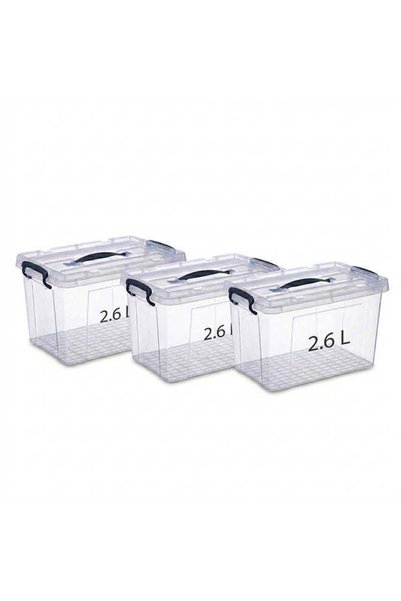 Generic Storage Box 2.6L Set of 3 Transparent Plastic Organizer Boxes with Li...