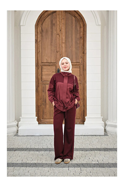 Garni Detaylı Bağcıklı Takım - Bordo