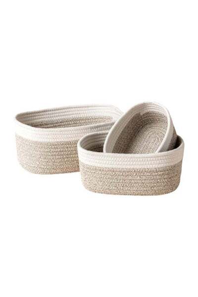Generic Set of 3 Rope Woven Cotton Storage Baskets, Oval Hand Woven Organizer...