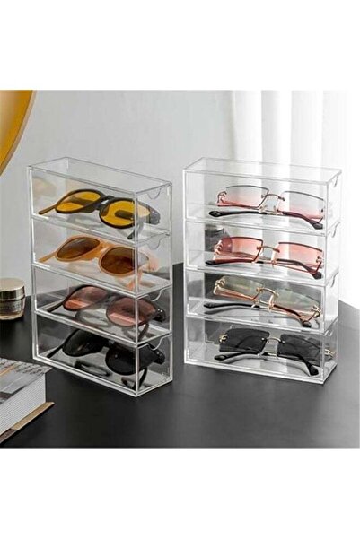 Generic 2 Pack Sunglasses Case Storage Box with 4 Clear Divided Drawers for G...