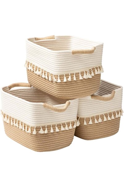 Generic 3 Pack Woven Basket, Cotton Rope Basket for Storage, Clothes Boho Bas...
