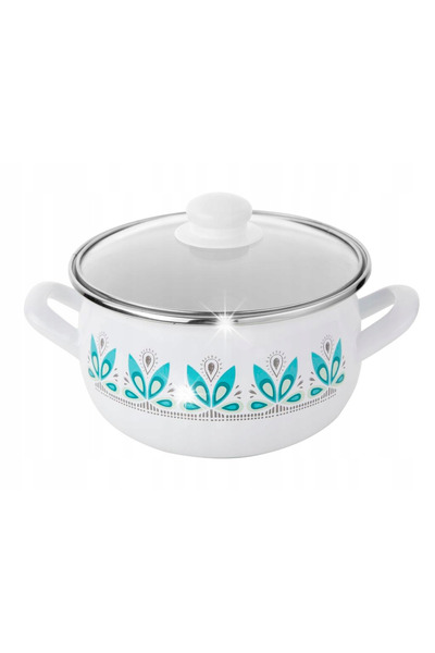 Emalia Pleszew Pyza Camellia 18cm 3L Oală albă cu capac, pentru inducție