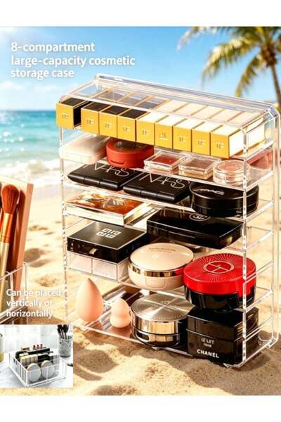 Generic Clear 8-Grid Acrylic Makeup Palette Organizer, Multi-Layer Cosmetic S...