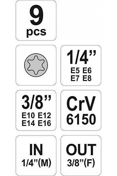 yato Set de chei TORX E5-E16, 9 piese - YT-0520