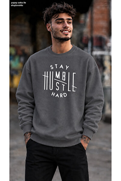 caddekombin Men's Motto Printed Crew Neck Casual Regular Fit Sweatshirt