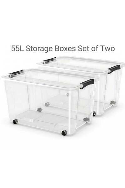Generic Storage Box 55L Set of 2 Transparent Plastic Organizer Boxes with Lid...