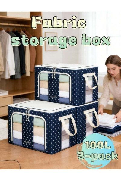 Generic 3-Pack Fabric Storage Bins 100L – Foldable Clothes Organizer Cube wit...