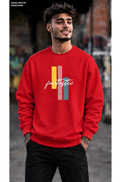 caddekombin Men's Geometric Patterned and Fantastic Written Crew Neck Casual ...