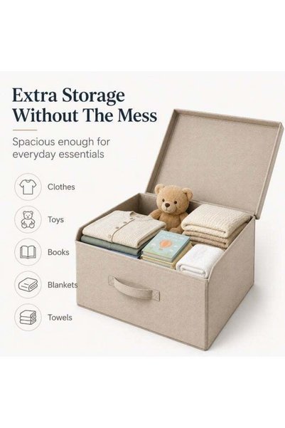 Generic Foldable Storage Box with Lid – Large Fabric Storage Organizer Bin fo...