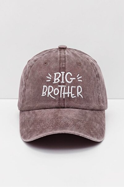 ŞapkaMania Brown Big Brother Embroidered Washable Vintage Men's Hat Ages 8+