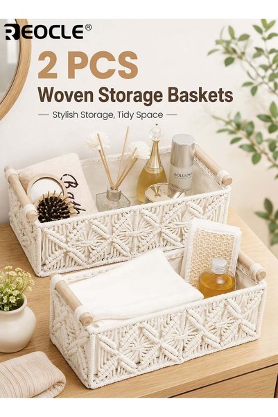 Generic 2PCS Macrame Storage Basket Set with Woven Design and Boho Style Deco...
