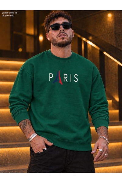 caddekombin Men's Paris Eiffel Tower Printed Crew Neck Casual Regular Fit Swe...