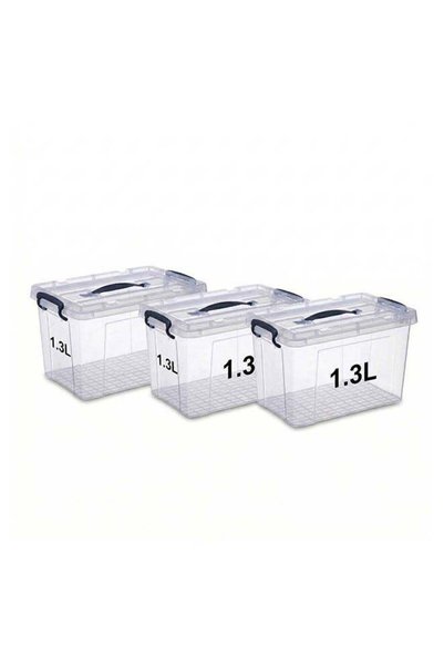 Generic Storage Box 1.3L Set of 3 Transparent Plastic Organizers with Lid Mul...