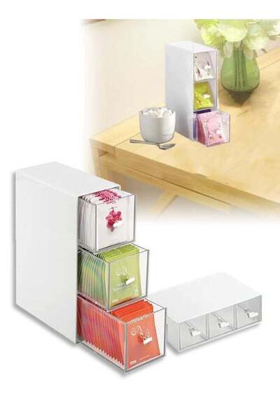 Generic Drawer-Style Desktop Storage Box With 3 Compartments, Tea Storage Box...