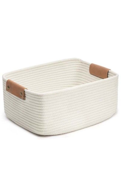 Generic Rectangle Cotton Rope Woven Basket with Handles for Books, Magazines,...