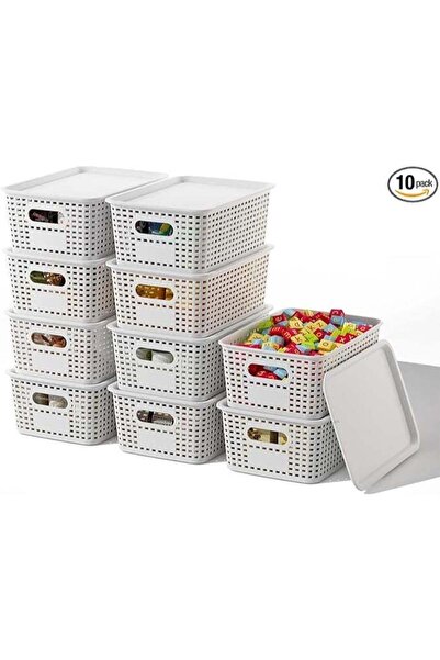 Generic Plastic Storage Basket with Lids 10 Pack Stackable Storage Bins Conta...