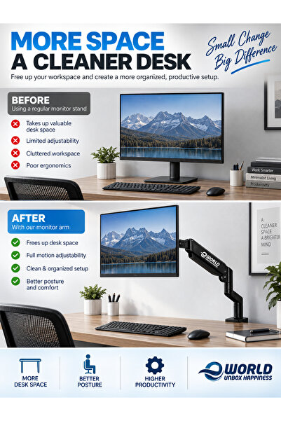 zeetwo Single Monitor Arm Desk Mount, Gas Spring Full Motion Stand for 13-32 Inch Screens