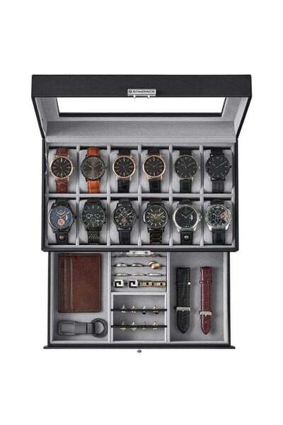 Generic SONGMICS Watch Box, Watch Case with Glass Lid, 2-Tier Watch Display C...