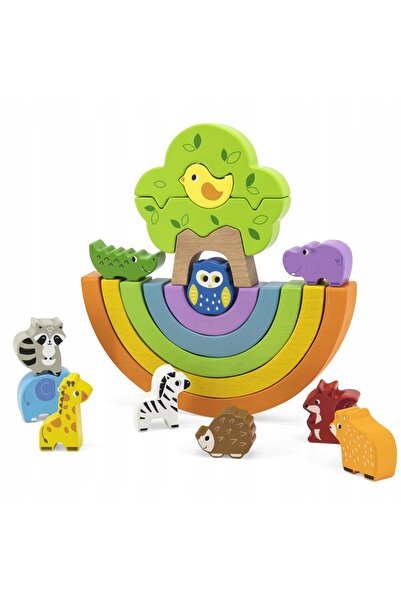 Viga Set educativ Montessori creativ, puzzle curcubeu din lemn și blocuri de ...