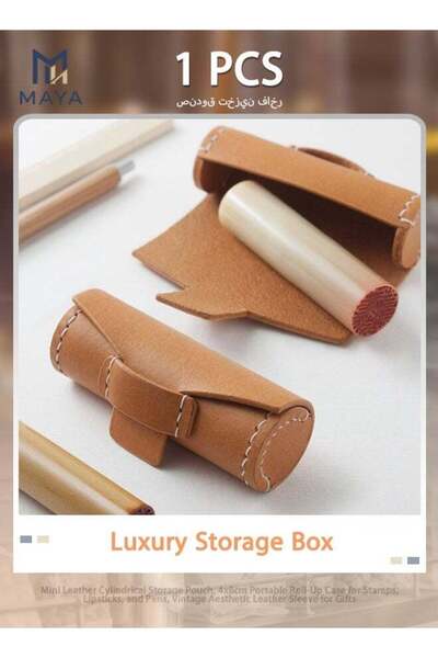 Generic Mini Leather Cylindrical Storage Pouch, 4x8cm Portable Roll-Up Case f...