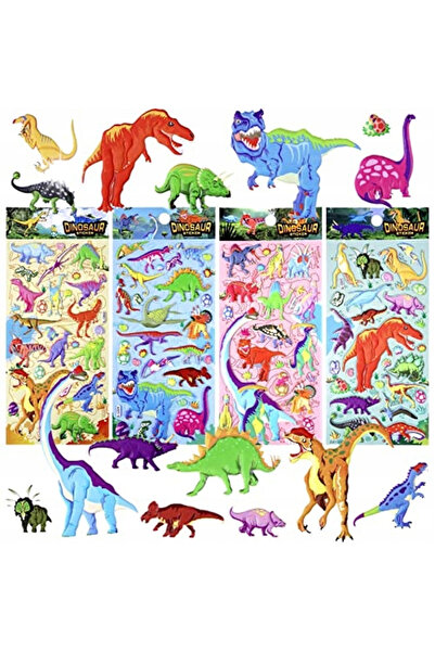 NO BRAND Autocolante 3D în relief Dinozauri 4 coli 160 bucăți