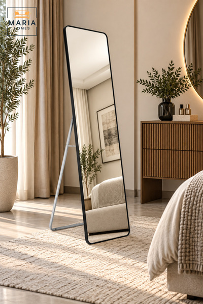 MARIA HOMES Modern Full Length Floor Mirror | Black Frame Freestanding Dressi...