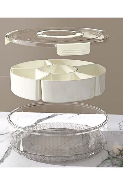 Generic 6-Compartment Rotating Clear Storage Box with Handle, Plastic Portabl...