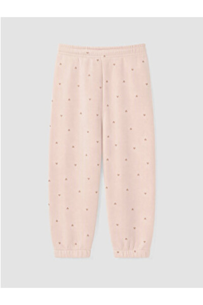 LC Waikiki Pink Heart Printed Girls' Thick Jogger Sweatpants