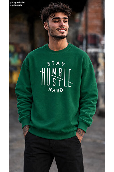 caddekombin Men's Motto Printed Crew Neck Casual Regular Fit Sweatshirt