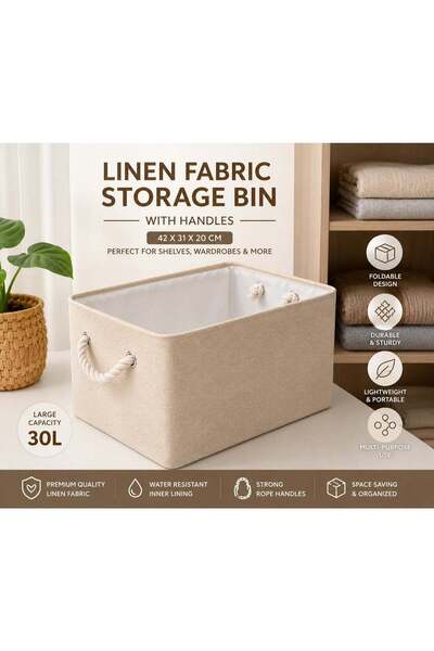 Generic Luxury Foldable Linen Storage Basket with Handles – Large 42x31x20 CM...