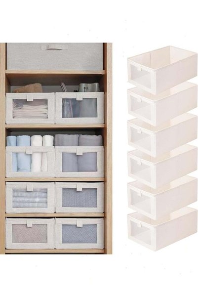 Generic 6 Pack Linen Closet Storage Bins, Foldable Organizer Baskets with Cle...