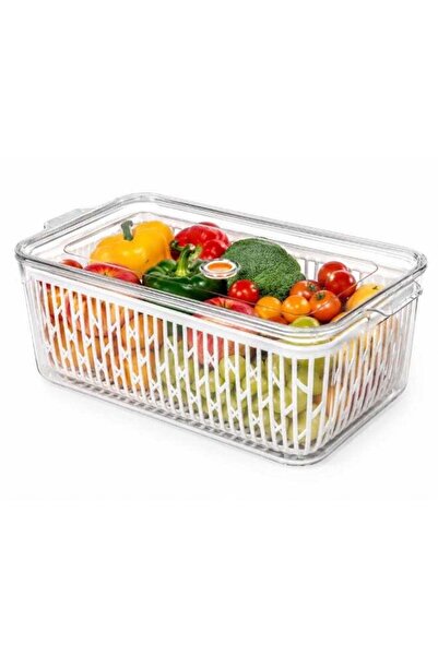 Generic Beram Drain & Store Refrigerator Container Clear Box with Inner Baske...