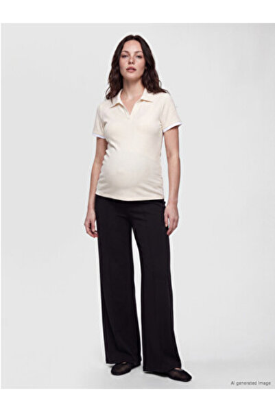 LC Waikiki Black Paneled Spanish Flare Maternity Sweatpants