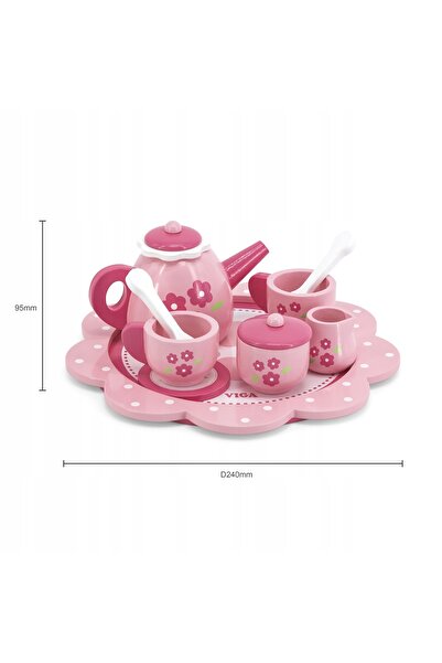 Viga Set de cafea din lemn, serviciu de ceai și cafea pe tavă, 12 piese. 18m+