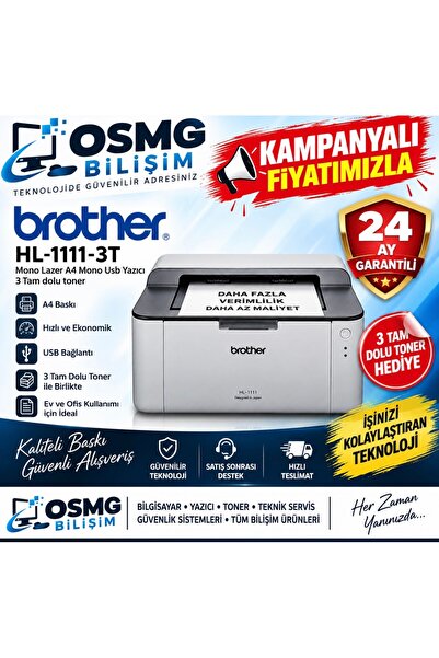 BROTHER HL-1111-3T Mono Lazer A4 USB Yazıcı