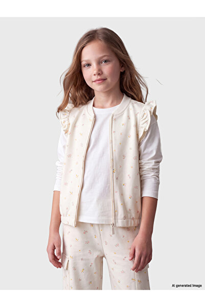 LC Waikiki Özmarka New Season Ecru Crew Neck Printed Girls' Vest