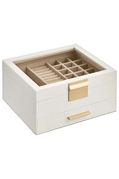 Generic SONGMICS Jewelry Box Organizer with Glass Lid, 2-Layer Jewelry Storag...