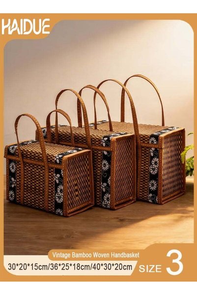 Generic Vintage Bamboo Woven Handbasket Multi-Functional Storage & Picnic Bas...