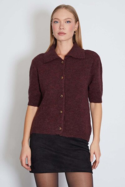 Fulla Moda Polo Collar Short Sleeve Knitwear Cardigan