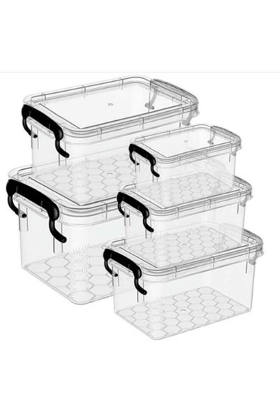 Generic 5PCS Storage Box Set | Clear Multi-Size Plastic Organizers with Secur...