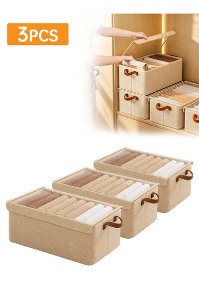 Generic 3 Pack Closet Storage Box with Lid and Handle, Stackable Wardrobe Clo...