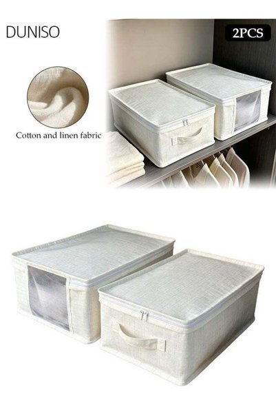 Generic 2 PCS Large Storage Box, Tianshan Cotton Linen Foldable Organizer wit...