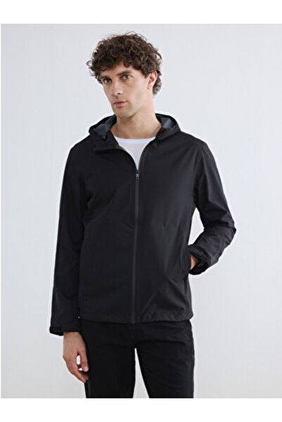 LC Waikiki Black Regular Fit Hooded Men's Raincoat