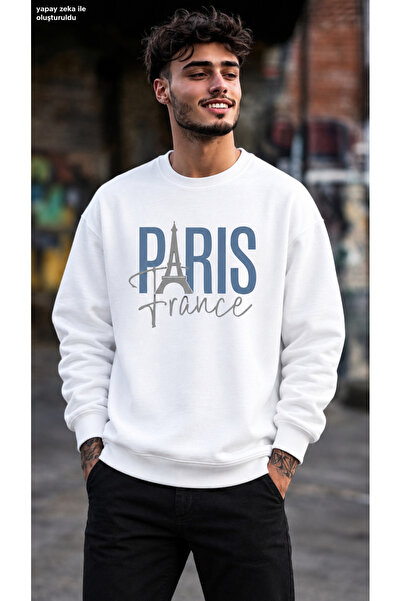 caddekombin Men's Paris France Printed Crew Neck Casual Regular Fit Sweatshirt