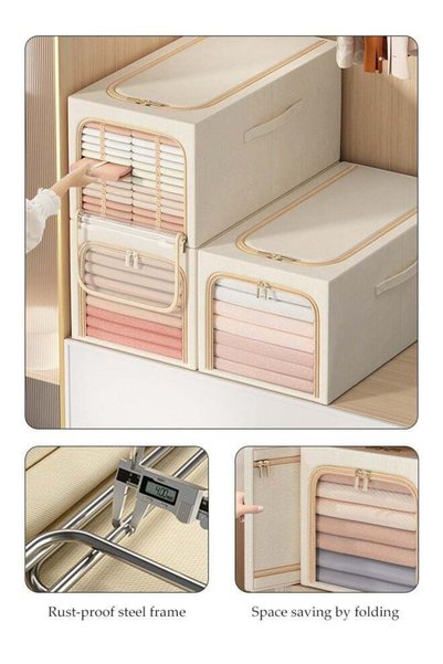 Generic 3 PCS foldable clothing storage boxes with metal frames, wardrobe, cl...