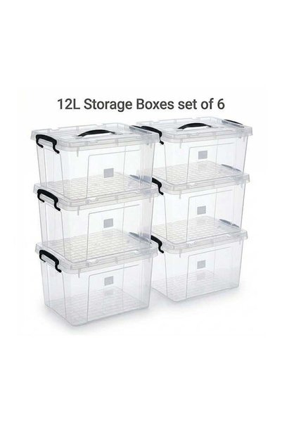 Generic Storage Box 12L Set of 6 Transparent Plastic Organizer Boxes with Lid...