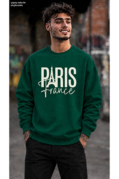 caddekombin Men's Paris France Printed Crew Neck Casual Regular Fit Sweatshirt